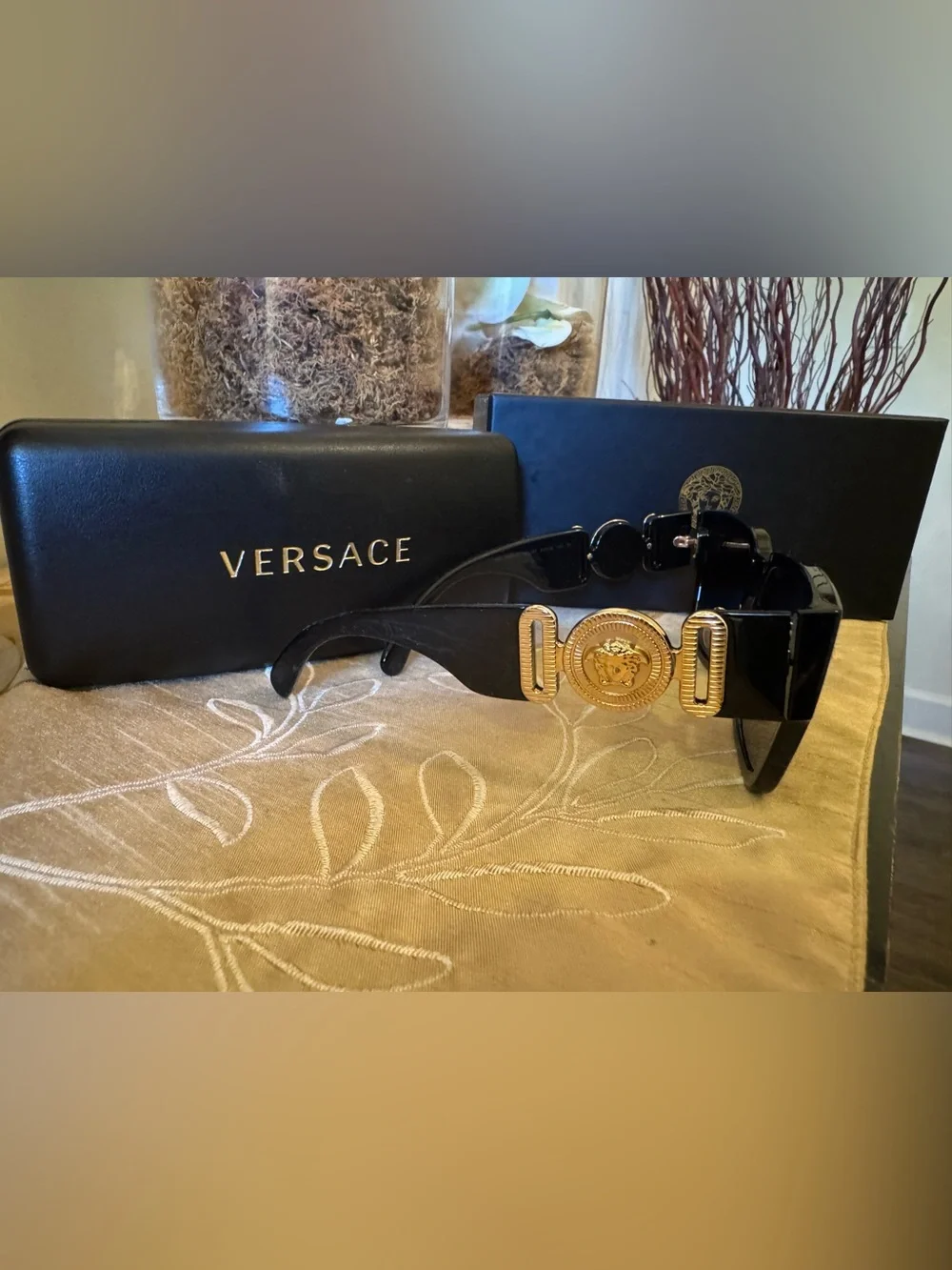 Versace Black Unisex Sunglasses with Dark Lenses